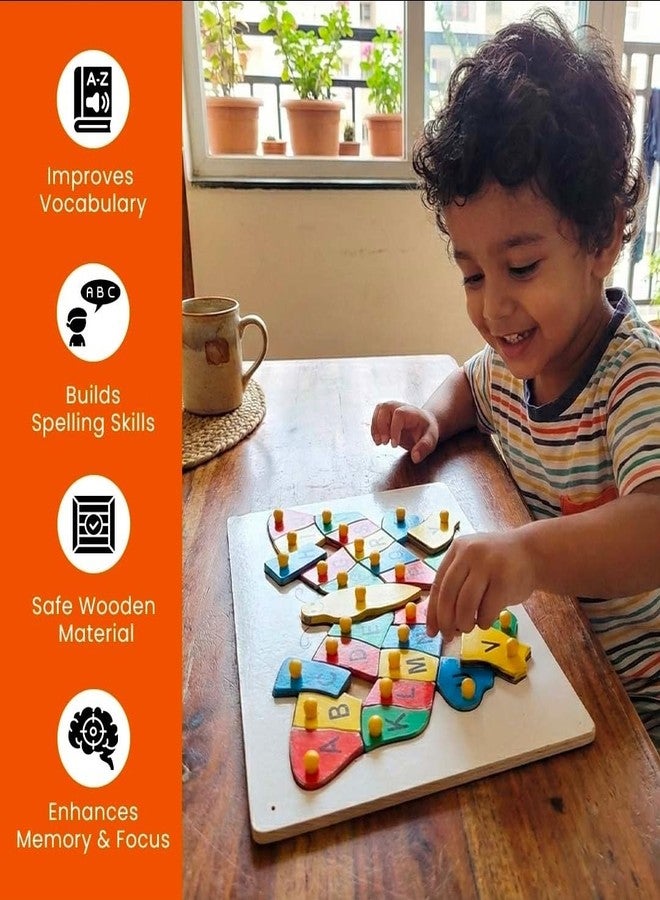 Toyjos Butterfly Shape Wooden Board with Alphabets Knob Puzzle | Preschool Learning Kids 26 (A-Z) Capital Letters Educational Puzzle Board Game Toys | Birthday Gifts for Boys, Girls (Multicolour) - Image 4